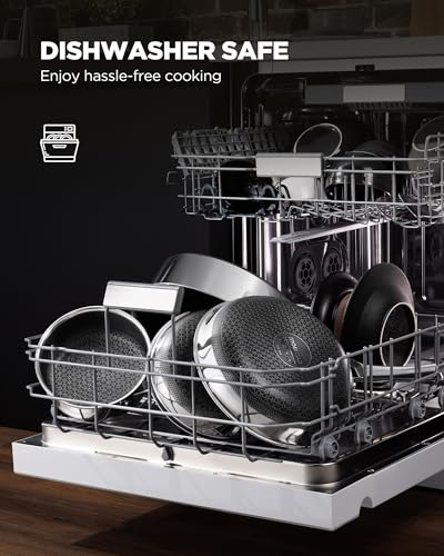 SNOWCLAD Pots and Pans Set Non Stick, 10 Pcs Hybrid Stainless Steel Cookware Sets, Non Stick Frying Pans, Saucepans, Saute Pan & Stock Pot, PFOA Free Kitchen Skillet,Induction Compatible