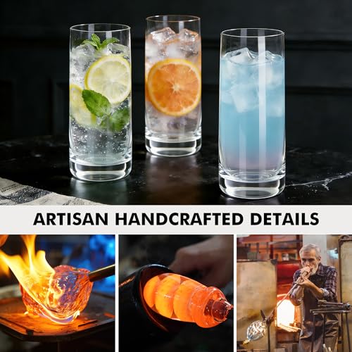 GLAZVIA Highball Glasses Set of 6,13oz Clear Drinking Glass Cups for Mixed Drink Cocktail, Beer, Mojito, Water and Juice, Thick Tall Crystal Glassware for Kitchen, Restaurant, Home Bar and Parties