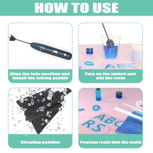 Upgraded Resin Mixer, Handheld Rechargeable Mixer with Minimizing Bubbles,Epoxy Resin Mixer for Resin, Silicone Mixing, Resin Molds, DIY Crafts (Included 4 pcs Paddles) (Blue)