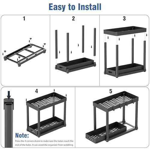 POUGNY 2 Pack Pull-Out Storage Organizers, Under Sink Organizer and Storage for Bathroom & Kitchen,Multi-Purpose Under Cabinet Organizers and storage Black