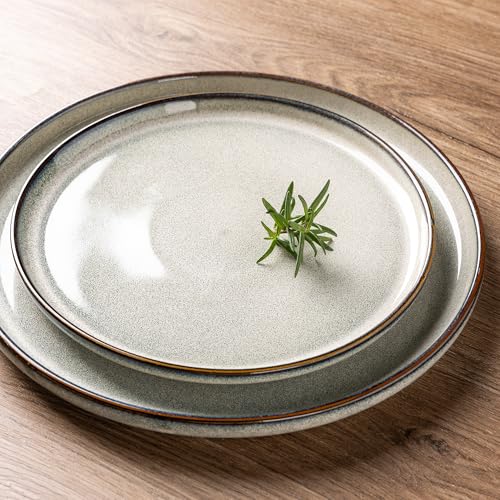 GBHOME Ceramic Dinnerware Sets for 4, 12 Pieces Stoneware Plates and Bowls Sets, Reactive Glaze Dishes -Scratch Resistant, Dishwasher&Microwave Safe, Green Wheat
