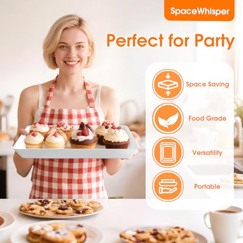 SpaceWhisper 3 Pack Serving Tray, White Rectangular Appetizer Platters for Party, Catering, Buffet, Large Reusable Serving Dishes for Snacks, Fruit, Dessert, 3 Size Set 16 * 11", 14 * 9", 12 * 7"
