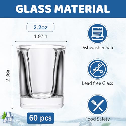 SUN GKOTTA 60-Pack 2.2oz Heavy Base Square Shot Glasses Bulk,Clear Glass Shooters Set for Tequila,Whiskey,Espresso, Party Favors,Wedding And Birthday Gifts