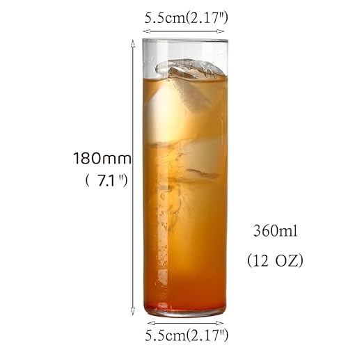 Drinking Glasses 12oz, Thin Collins Glasses Set of 6,Clear Tall Glass Cups For Water, Juice, Beer, Drinks, and Cocktails and Mixed Drinks (6pcs CollinsGlass 180mm)