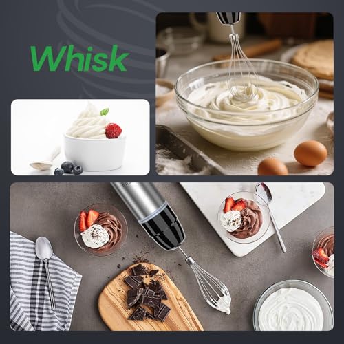 FRESKO Immersion Blender Handheld, Stainless Steel Hand Electric Stick Mixer with 12-Speeds & Turbo Mode, Powerful 500W Emulsion Blender with Beaker, Chopper & Whisk for Smoothie, Puree, Baby Food