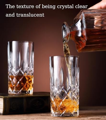 USNUANNU 6-Piece Crystal Highball and Collins Glasses Drinking Set – 15 oz Large Capacity, Elegant Crystal Glassware, Perfect for Multipurpose Use with Water, Coffee, Beer, Cocktails, and More