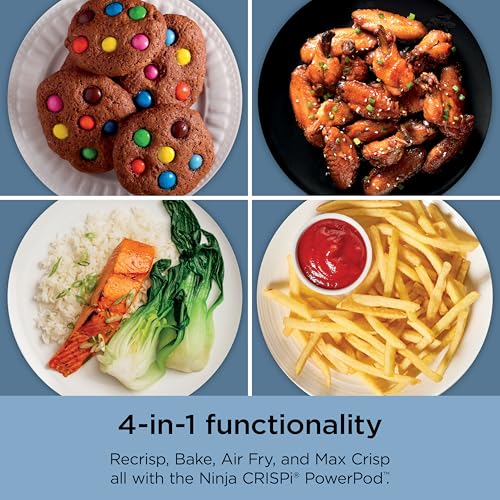 Ninja Crispi 4-in-1 Glass Air Fryer | 450°F | Non-Toxic | 4QT & 6-Cup Glass Containers w/Lids | Microwave, Freezer, Dishwasher Safe | Max Crisp, Air Fry, Bake, Recrisp | Periwinkle | FN101PL