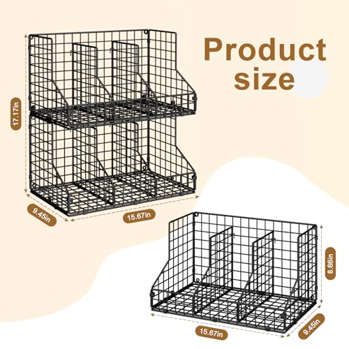 JKsmart 2 Pack Stackable Can Rack Organizer for Pantry Storage,Can Dispensers with 4 Adjustable Dividers, 2-Tier Metal Wire Basket Beverage Pop Soda Rack for Kitchen Cabinet Pantry, Black