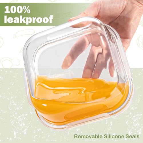 Susukkie Square Glass Containers with Lids 3 Cup/24 oz, 4 Pack