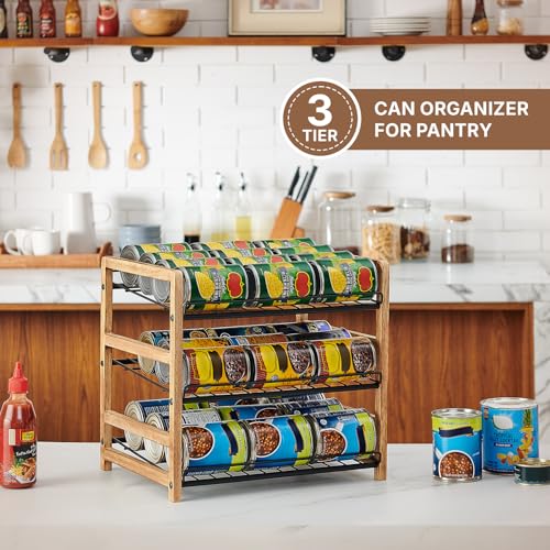 DGWJSU Can Organizer for Pantry 3-Tier, Can Storage Organizer Pantry, Soda Can Organizer, Holds up to 36 Cans Holders for Pantry, Cabinet, Countertop, Carbonized Brown