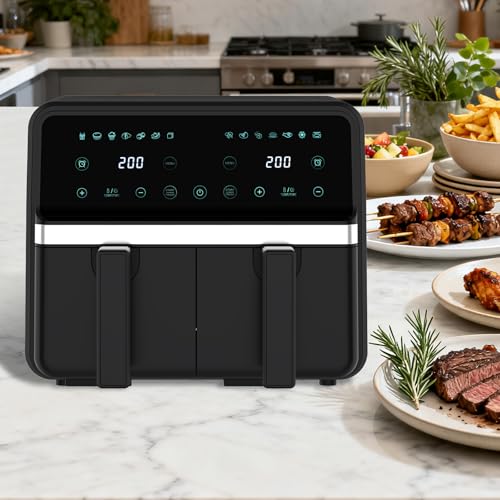 REABELL 4QT+4QT Dual Basket Air Fryer - Digital Touchscreen, Smart Sync Finish,Auto Shutoff, 2 Independent Nonstick Dishwasher-Safe Frying Baskets - 8 Quart Digital Double Air Fryer