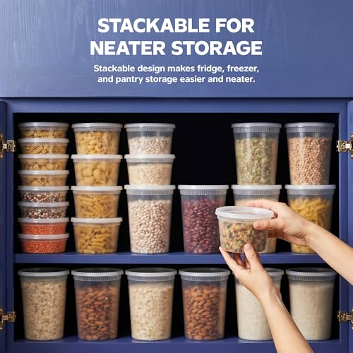 GUSTO [48 Sets 16 oz. Plastic Deli Disposable Food Storage Containers With Airtight Lids (Formerly Comfy Package)