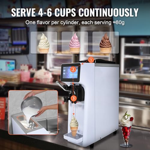 VEVOR Commercial Ice Cream Machine, 1000W Single Flavor Soft Serve Ice Cream Maker, 10.6 QT/H Yield, 4L Hopper & 1.6L Cylinder, Touch Screen, Auto Clean & Pre-Cooling, Countertop Restaurant Snack Bar