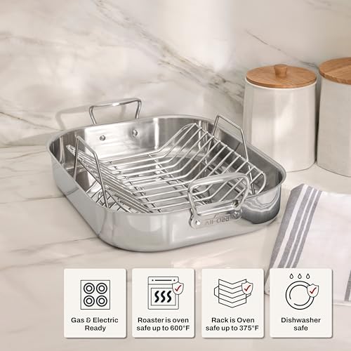 All-Clad Specialty Stainless Steel Roaster with Rack 14x18 Inch Oven Broiler Safe 600F Roaster Pan, Pots and Pans, Bakeware, Silver