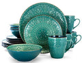 Elama Sea Foam Mozaic 16 Piece Round Stoneware Dinnerware Set in Sea Green