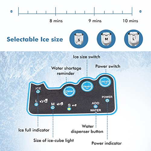 COSTWAY 2 in 1 Countertop Ice Maker Built-in Water Dispenser, 48LBS per Day, S/M/L Size Ice Cube, 5LBS Ice Storage Basket, Fast 6 Mins, Stainless Steel Ice Machine with Extendable Chilled Water Spout