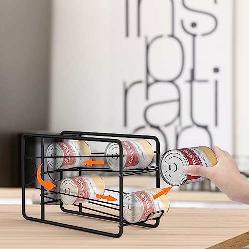 MOOACE 4 Pack Can Dispenser Rack, Stackable Soda Can Organizer Holder for Canned Food Storage Kitchen Cabinet Pantry Countertop, Black