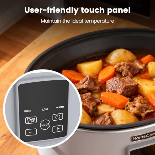 HOMECOOKIN Slow Cooker, Extra Large 10 Quart Programmable Slow Cookers with Timer, Dishwasher Safe Glass Lid & Crock, Kitchen Appliance for Families and Gatherings, Grey