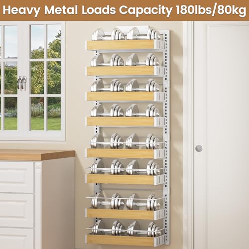 POKIPO 8 Tier Over The Door Pantry Organizer, 2 IN 1 Wall Mount or Hanging Spice Rack Seasoning Shelves with Adjustable Basket, Back of Door Organizer and Storage for Kitchen Cabinet and Room Closet