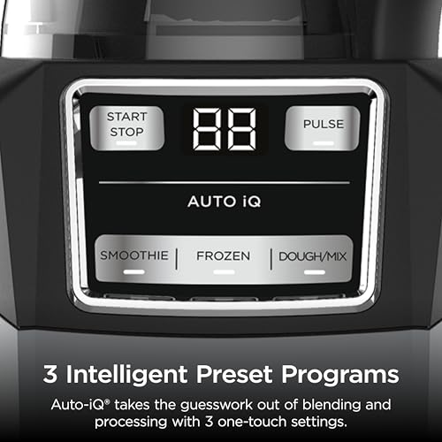 Ninja Blender, Compact Kitchen System, 1200W, 3 Functions for Smoothies, Dough & Frozen Drinks with Auto-IQ, 72-oz.* Blender Pitcher, 40-oz. Processor Bowl & 18-oz. Single-Serve Cup, Grey, AMZ493BRN
