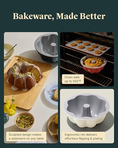 Caraway Fluted Cake Pan - 9.5” Non-Stick Ceramic Baking Pan - Ergonomic & Easy to Handle - Oven Safe up to 550ºF - Non-Toxic, PTFE & PFOA Free - Cream