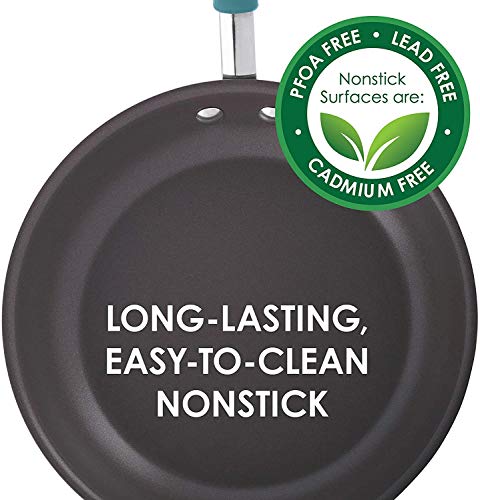 Rachael Ray 87643 Cucina Hard Anodized Nonstick Frying Pan Set / Fry Pan Set / Hard Anodized Skillet Set - 9.25 Inch and 11.5 Inch, Gray with Blue Handles