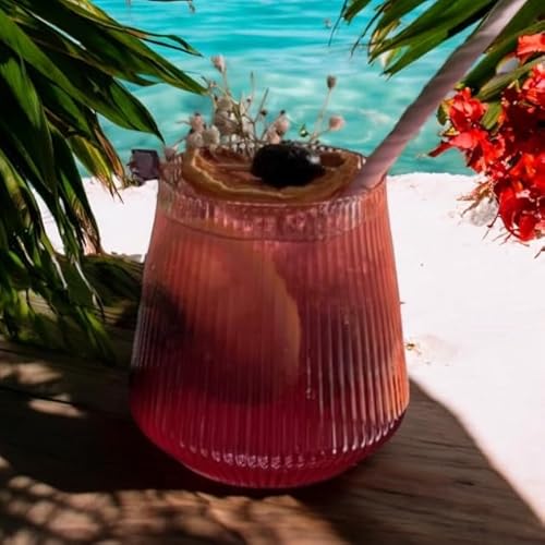 40 count 12 Ounce Ribbed Cups Origami Unbreakable Stemless Plastic Wine Champagne Whiskey Glasses Elegant Durable Disposable Indoor Outdoor Ideal for Home, Office, Bars, Wedding, Ripple (Clear)