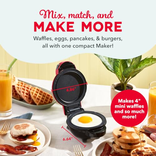Dash MultiMaker® Mini System - Compact Waffle Maker for Family Breakfasts - Removable Griddle Plates & nonstick surface - 5 Plates - Red