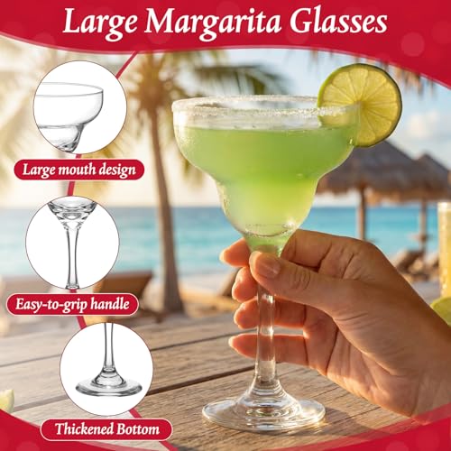 Maxdot Set of 12 12oz Margarita Glasses with Stainless Steel Cocktail Picks, Large Crystal Stemmed Cocktail Glasses Wide Rim Margarita Cups for Parties, BBQs, Frozen Drinks, Daiquiris & Pina Coladas