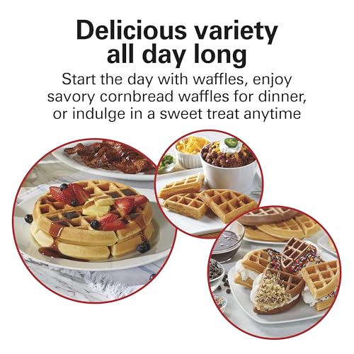 Hamilton Beach Belgian Waffle Maker with PFAS-Free Non-Stick Ceramic-Coated Plates, Browning Control, Indicator Lights, Stainless Steel (26081)