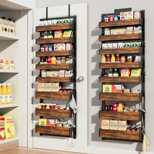 Stuvicient Over the Door Pantry Organizer: Pantry Organization and Storage with Hanging Basket - 8-Tier Adjustable Shelves Metal Spice Rack for Kitchen Laundry Room Bedroom & Bathroom