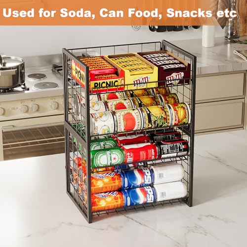 X-cosrack 2 Packs Stackable Can Rack Organizer for Pantry, 2-Tier Sturdy Adjustable Pantry Can Storage Organizer for Canned Food Can Goods, Kitchen Can Dispenser Holder for Soda Drinks Snack, Black
