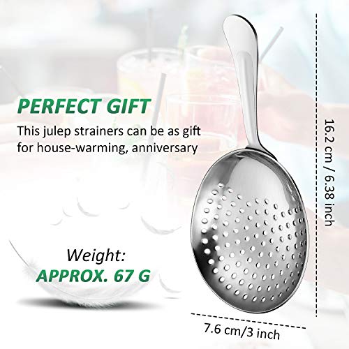 Boao 2 Pack Julep Strainers Stainless Steel Strainer Cocktail Spoon for Loose Tea Filter Practical Bar Colander Tool for Commercial Bar Use (Silver)