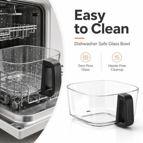 7.4QT Air Fryer with Glass Bowl, Visible Window Lid, Digital Control, 360° Rapid Air Circulation, for Healthy Oil-Free Cooking & Baking, Dishwasher Safe, Nonstick, Easy Clean (Black)