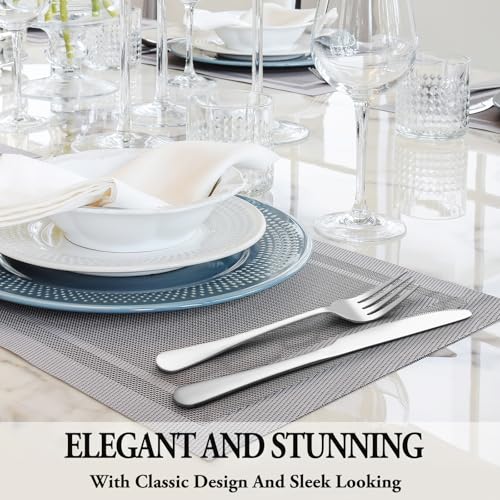 24 Pcs Silverware Set with Steak Knives for 4, Stainless Steel Flatware Set, Mirror Polished Cutlery Utensil Sets, Home Kitchen Eating Tableware, Dishwasher Safe