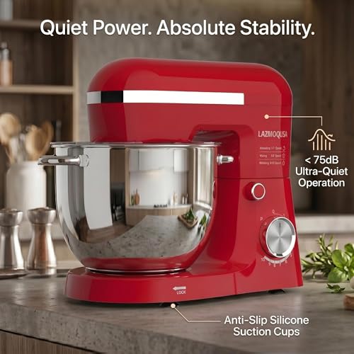 LAZMOQUSA 6in1 Stand Mixer with 6.5 Quart Bowl, 660W 10+p Speeds Kitchen Food Mixer Tilt-Head Bread Dough and Cake Mixers for Home Daily Use (Red)