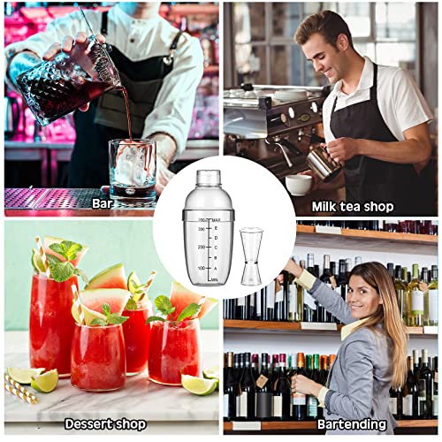 7 Pcs Plastic Cocktail Shaker Set Drink Mixer with Mark Clear Drink Cocktail Shaker and Measuring Jigger Set Ounce Cup Clear for Bar Party Home Use Wine Bar(11.8oz)