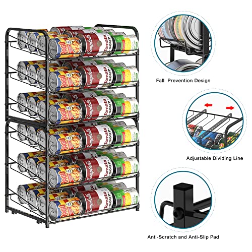 BTY Can Organizer for Pantry Stackable 2 Pack, Can Storage Organizer Rack Stacking Can Dispensers Small Space Holds up to 36 Cans for Pantry, Kitchen, Cabinet Black