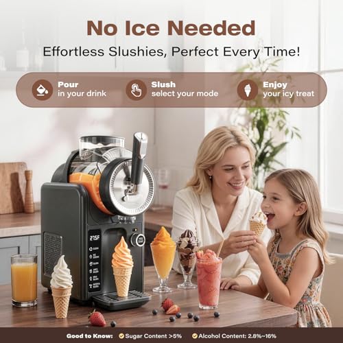SYINTAO Slushie Machine No Ice Needed, 2-in-1 Frozen Drink & Soft Serve Ice Cream Maker, Self-Chilling Slushy Maker with 5 Presets, LED Display & Auto Clean for Home & Party (Black)