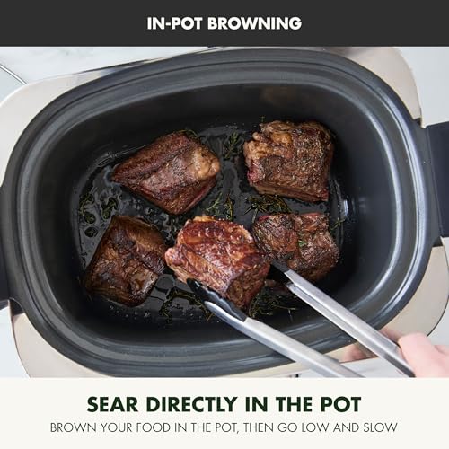 GreenPan Elite 14-in-1 Nonstick 6QT Electric Slow Cooker, PFAS-Free Ceramic Multi-Cooker, In-Pot Browning, Dishwasher Safe Lid & Removable Crock, Stainless Steel Steamer, Silicone Handles, Black