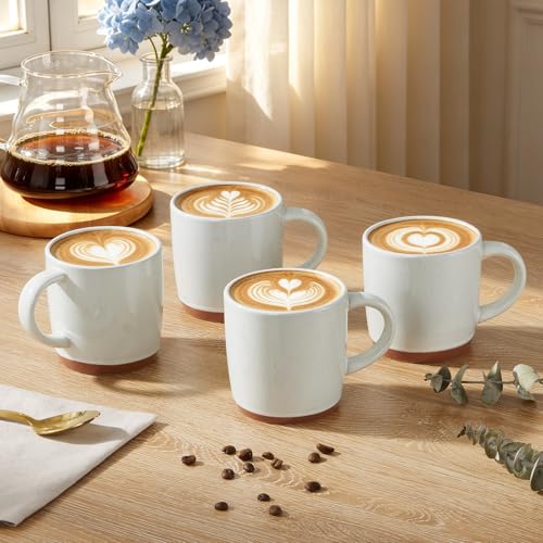 E-far Ceramic Coffee Mug Set of 4, 12oz Stoneware Coffee Cup with Handle, Porcelain Tea Cups, Modern Farmhouse Latte Mug Gift Set for Women & Men, Microwave Safe, Speckled White