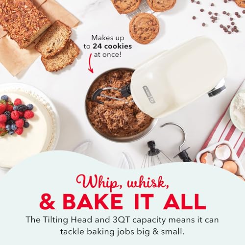Dash 3.5QT Tilt-Head Stand Mixer - Electric Stand Mixer with Stainless Steel Bowl and Splash Guard For Baking - Cream, 3.5-Quart
