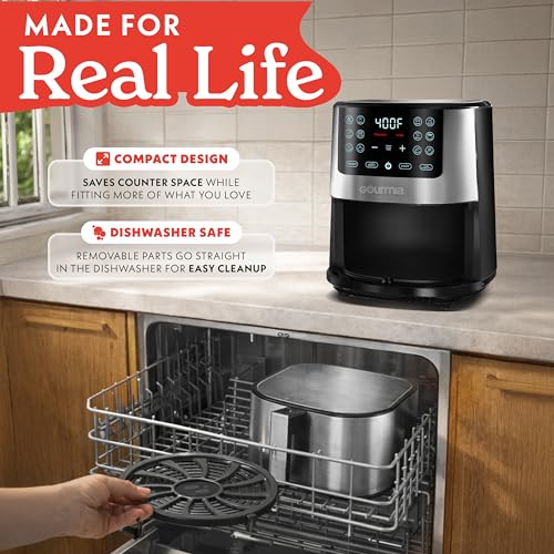 Gourmia 4-Qt Digital Air Fryer with Guided Cooking, Easy Clean, Stainless Steel