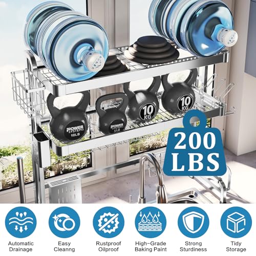 LIVOD Over The Sink Dish Drying Rack,3 Tier Adjustable Length Full Stainless Steel Large Storage Kitchen Dish Rack,for Kitchen Counter Expandable Multifunctional Organizers,Silver (25.98-37.6")
