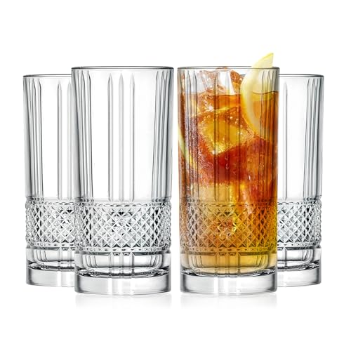 Barski Highball Glass - Drinking Glasses - Set of 4 - Hiball Tumblers - Glass Crystal Tumbler - for Water, Juice, Beer, Mixed Cocktails, Mojito Glass, Tom Collins Bar Glassware, 13 oz, Made in Europe