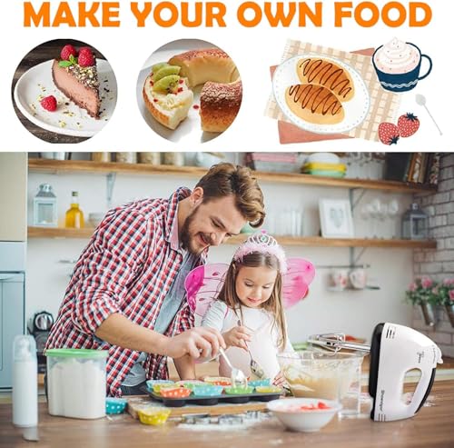 Showvigor Electric Hand mixer - 7 Adjustable Speed 180W Handheld Mixer Electric Whisk with 5 Stainless Steel Accessories, Turbo Boost/Self-Control Speed + Eject Button Food Beater for Cakes Eggs