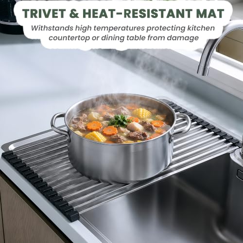 Roll Up Dish Drying Rack Over the Sink 304 Stainless Steel Kitchen Drainer