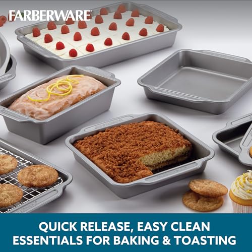 Farberware Nonstick Bakeware Set with Cooling Rack, 10-Piece, Gray
