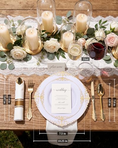 Nervure 700PCS Gold Plastic Plates - Gold Plastic Dinnerware Sets for 100 Guests - 200 Disposable Plates, 300 Silverware, 100 Cups, 100 Napkins for Wedding & Party & Graduation