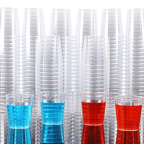 Zcaukya 500 Shot Glasses, 1oz Clear Plastic Disposable Hard Cups, Mini Cups Great Container for Sauce, Sample Tasting, Jello Shots, Pudding